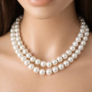 White House Black Market Silver Beaded 54" Long Necklace Women's Fashion Jewelry